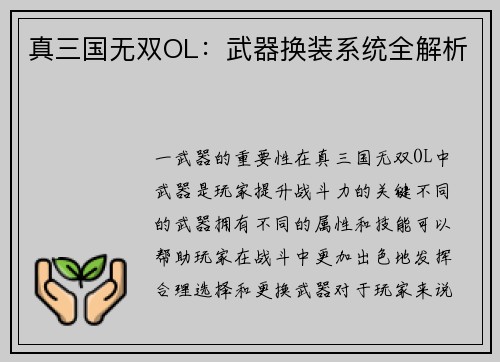 真三国无双OL:武器换装系统全解析